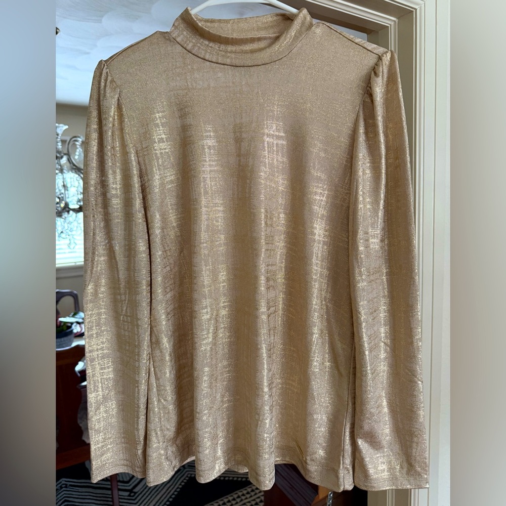 Anne Klein sheer gold blouse